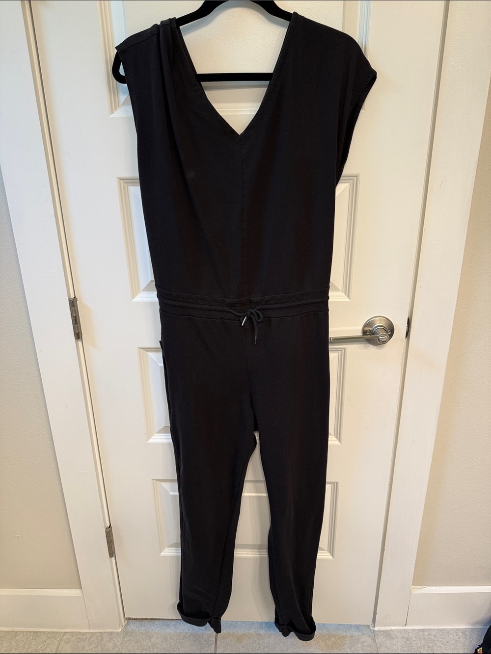 Patagonia Black V-Neck Drawstring-Waist Jumpsuit